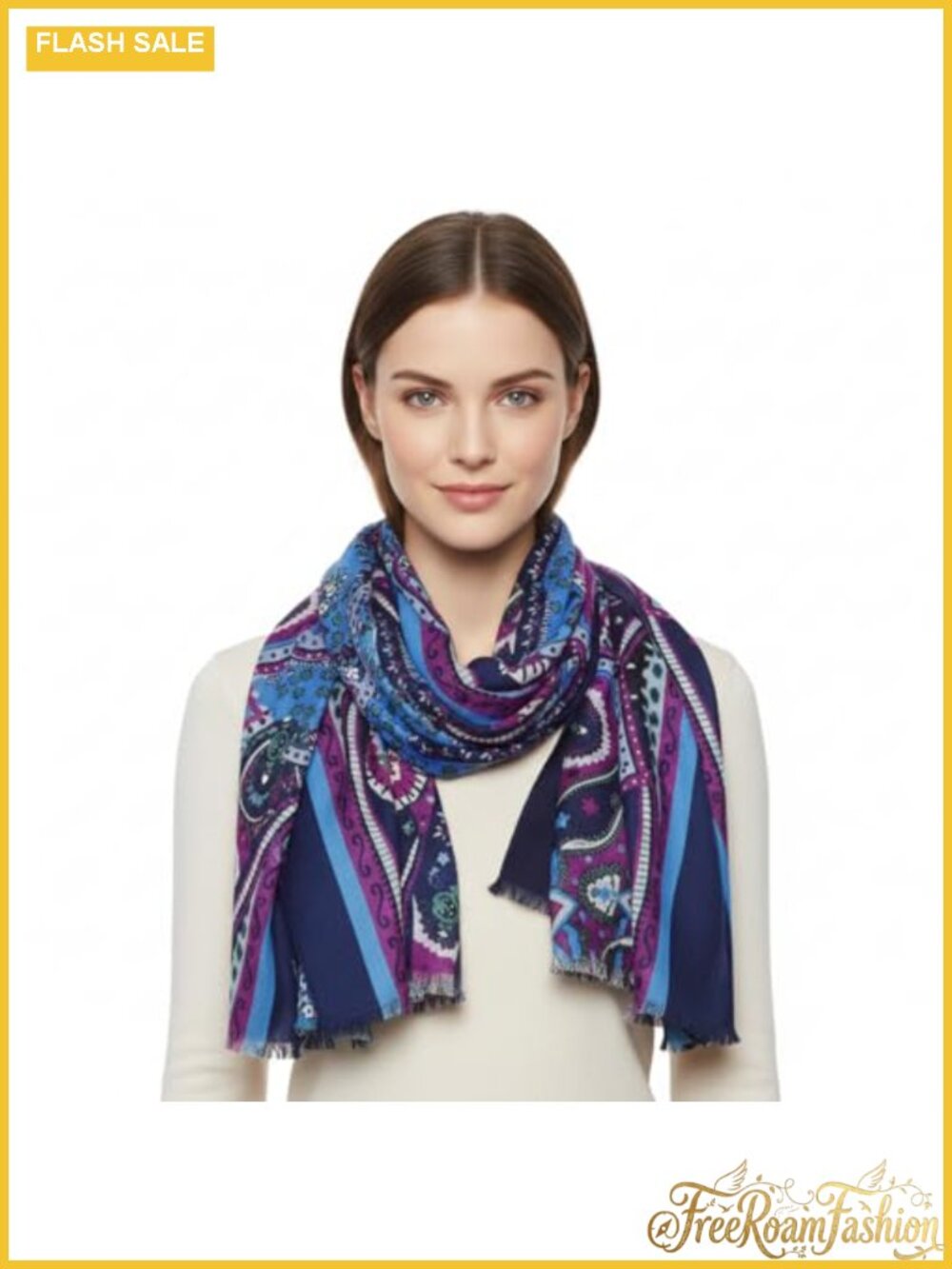 Soft Viscose Paisley Eyelet Fringe Long Scarf Shawl Wrap
